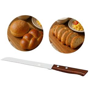 Faca Para Pão 8 Com Serra Aço Inox Cabo Madeira Marrom Faca Cortes De Pão Bolo Plenus Resistência