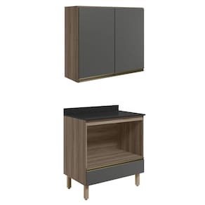 Armario Aereo Balcao Forno 80cm MDF Kali Carvalho Toq Chumb0 Nicioli