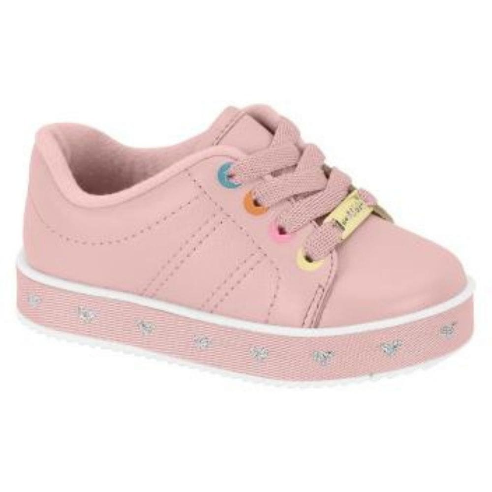 Tênis Molekinha Ilhós Coloridos Antiderrapante Detalhes Corações Rosa