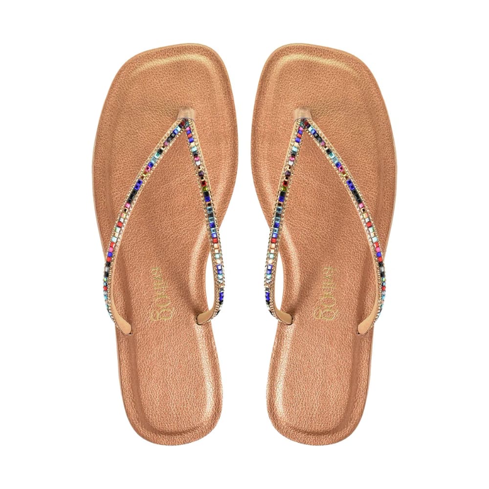 Sandália Feminina Godiva De Dedo Pedraria Casual Ajustável Bronze