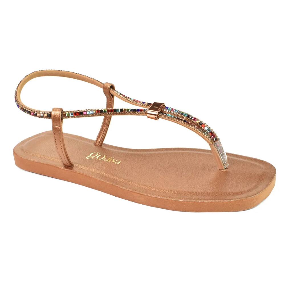 Rasteira Flat Godiva Feminina Tiras Brilhantes Floather Bronze