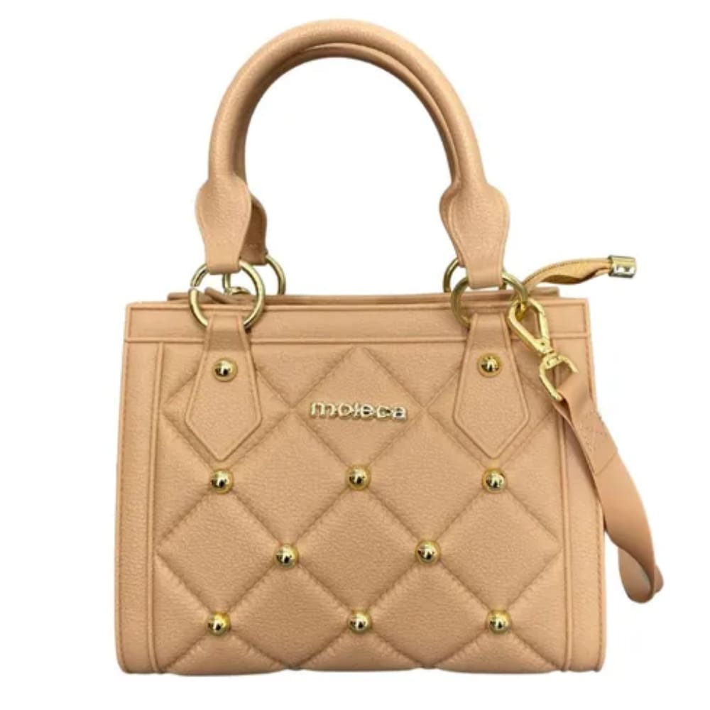 Bolsa Moleca Transversal Pequena Pedraria Alça de Mão Feminina Nude