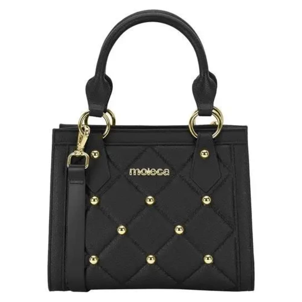 Bolsa Moleca Transversal Pequena Pedraria Alça de Mão Feminina Preto