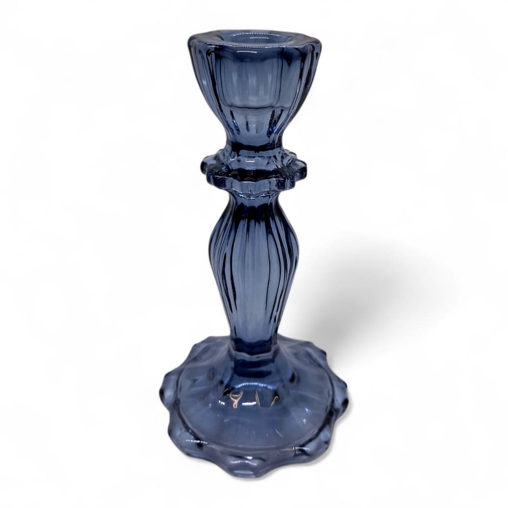 Porta Velas Castiçal Azul Transparente Vidro Rústico 16 cm