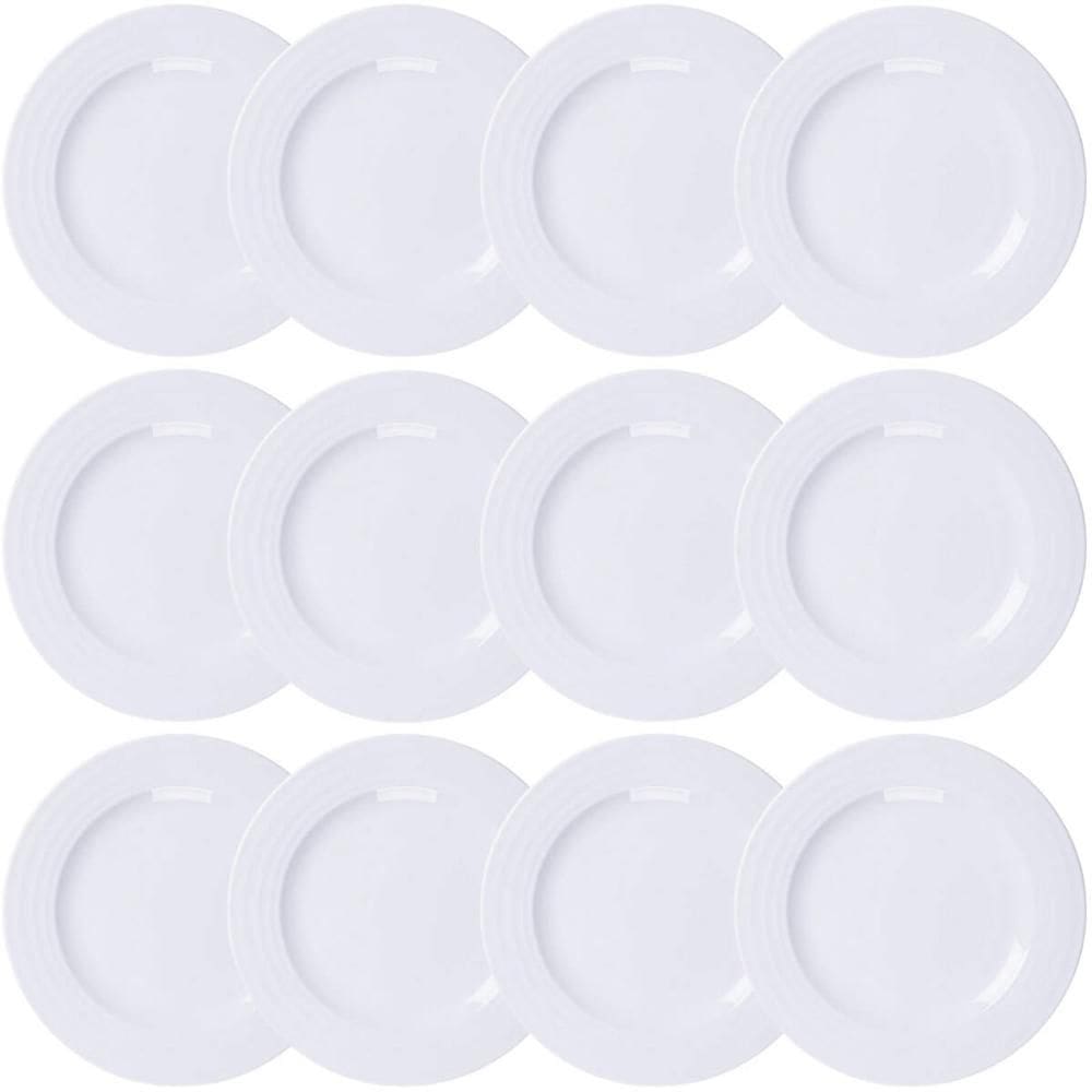 Kit 12 Pratos de Porcelana Branco 27cm Raso Tramontina Vibrare Aba Larga Mesa Posta