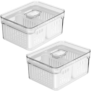 Kit 2 Organizadores Clear Fresh 2,2l com 2 Cestos para Geladeira Frutas Legumes Ou