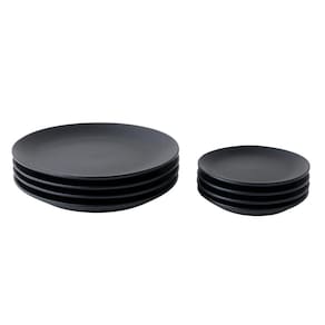 Jogo 8 Pratos Orgânicos Raso e de Sobremesa Preto Matte Mesa Posta Porto Brasil