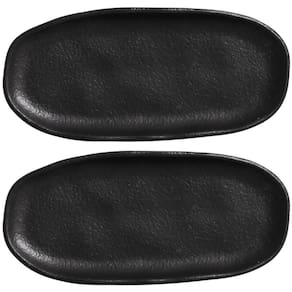 Kit 2 Travessas Rasas 16,5x8cm Orgânico Preto Cerâmica Mesa Posta Porto Brasil