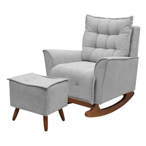 Poltrona Amamentação De Balanço Helena + Puff Boucle Quarto Cinza Escuro