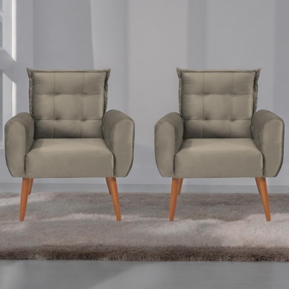 Jogo De Poltronas Decorativas Emma Veludo Cappuccino