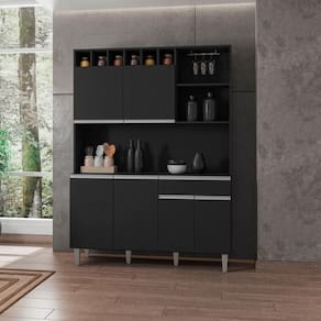 Armário De Cozinha 6 Portas 2 Gavetas Barcelona Preto
