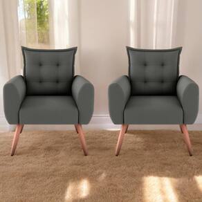 Jogo De Poltronas Decorativas Emma Suede Cinza