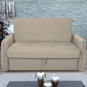 Sofá Cama 2 Lugares Com Baú Swords Suede Bege