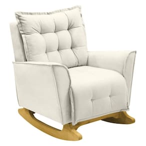 Poltrona Amamentação De Balanço Helena Veludo Quarto Bebê Creme