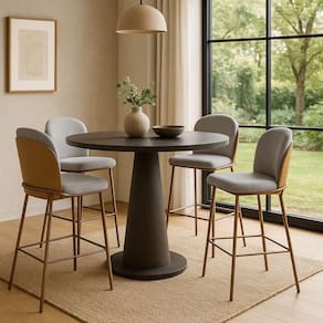 Kit Com 4 Banquetas Cristal Com Encosto Estofado E Base Em Aço Champanhe – Exclusiva Linho Lincoln Cinza
