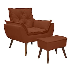 Kit Poltrona E Puff Opala Conforto Pé Trapézio Tecido Boucle Terracota