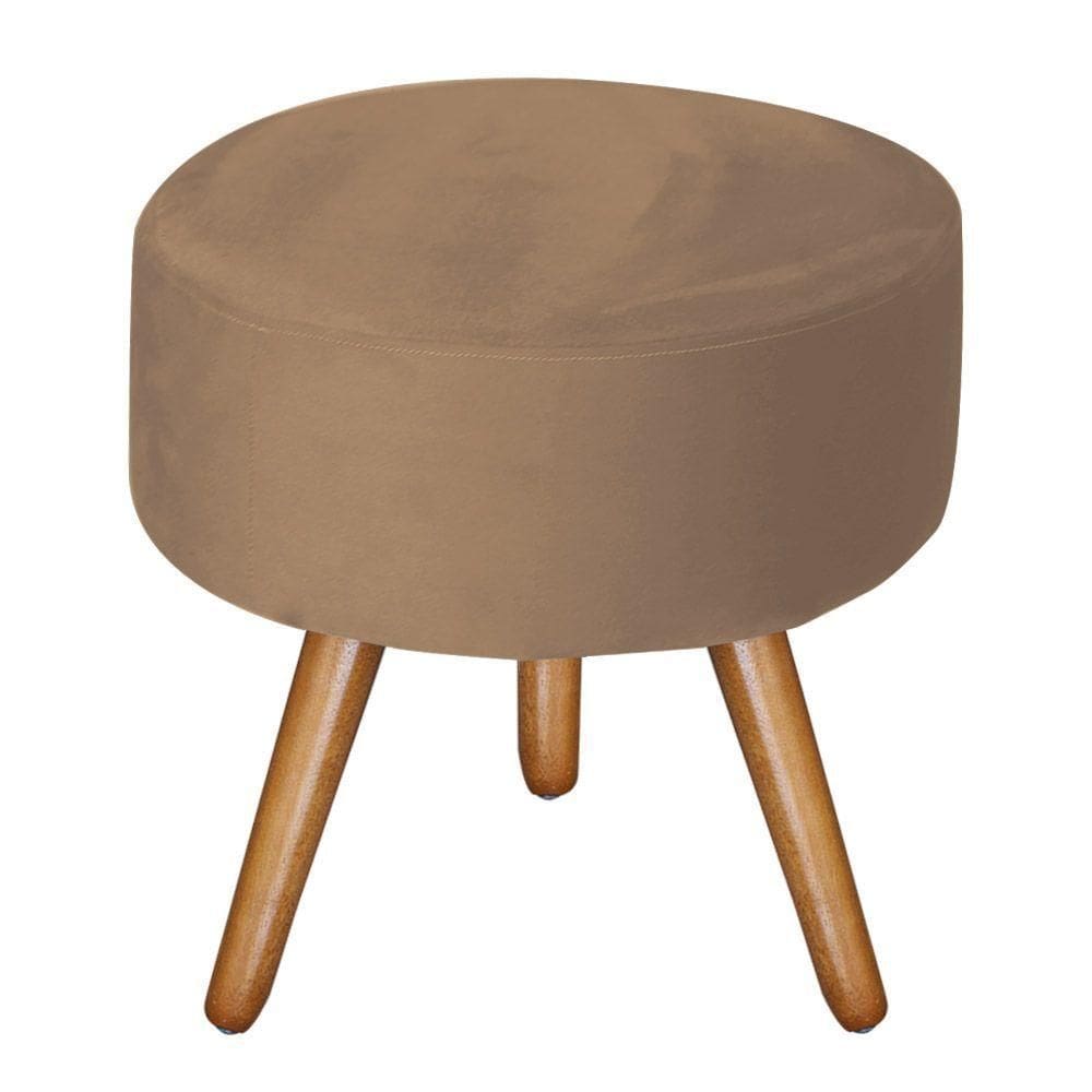 Puff Decorativo Bali Aconchego Em Suede E Pés Palito Madeira Bege