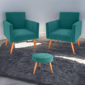 Conjunto Poltronas E Puff Anari Veludo Verde Menta