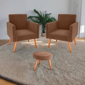 Conjunto Poltronas E Puff Iara Veludo Ferrugem