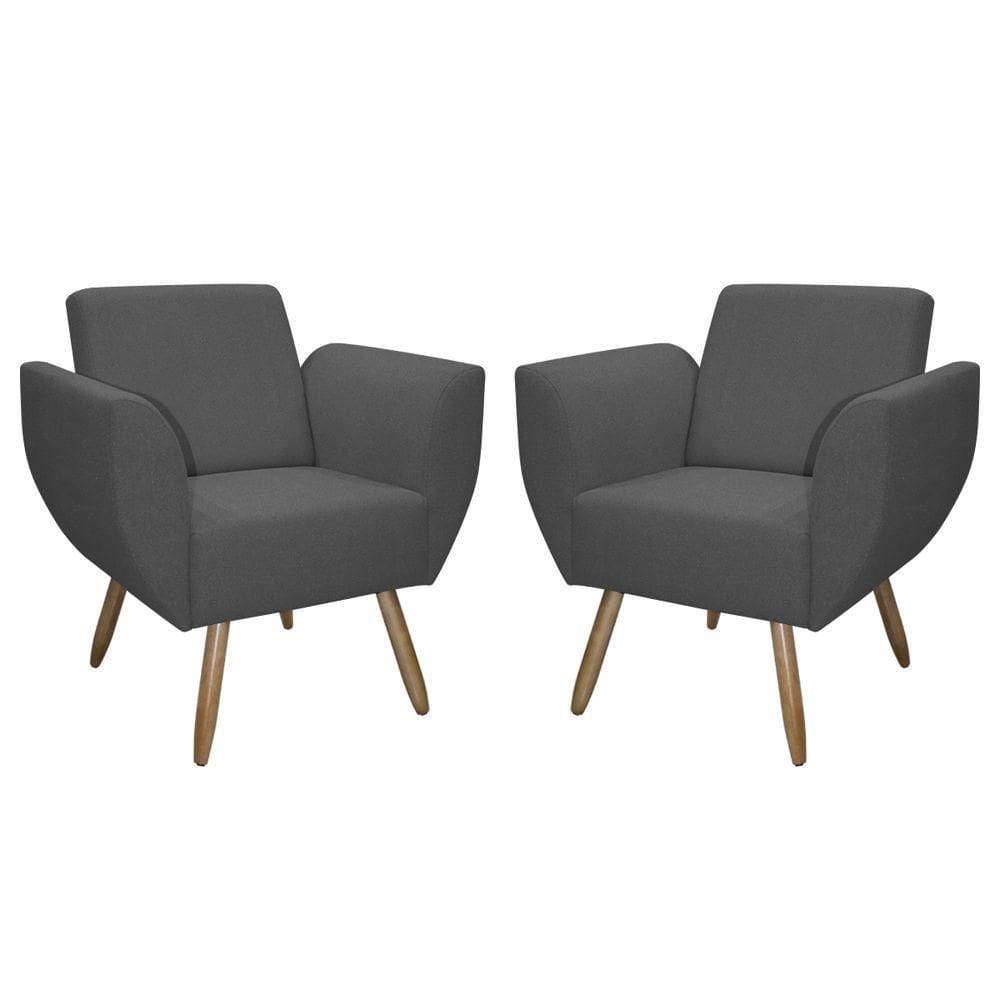 Kit De 2 Poltronas Jolly Cadeira Decorativa Em Tecido Boucle Chumbo