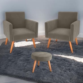 Conjunto Poltronas E Puff Anari Veludo Cappuccino