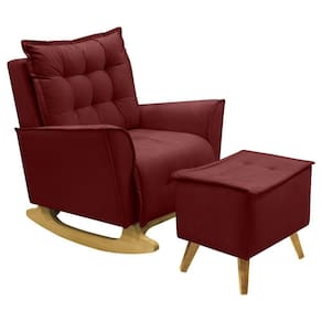Poltrona Amamentação De Balanço Helena + Puff Veludo Quarto Bordô