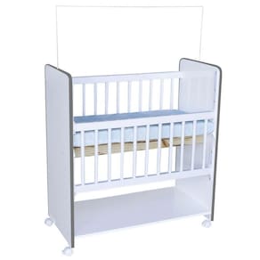 Mini Berço New Baby Bed Side Grade Móvel + Colchão Branco/cinza