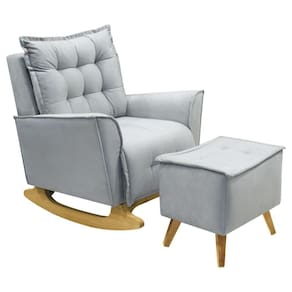 Poltrona Amamentação De Balanço Helena + Puff Veludo Quarto Cinza