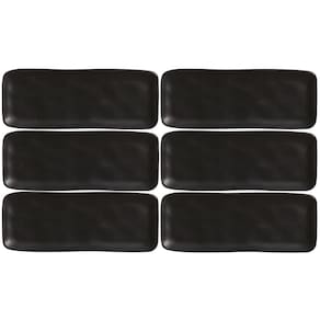 Kit 6 Bandejas Cerâmica Servir Sushi Sashimi 33x13cm Preto Travessa Porto Brasil