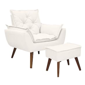 Kit Poltrona E Puff Opala Conforto Pé Trapézio Tecido Boucle Branco
