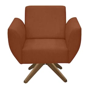 Poltrona Jolly Decorativa Com Base Madeira Em Tecido Boucle Terracota