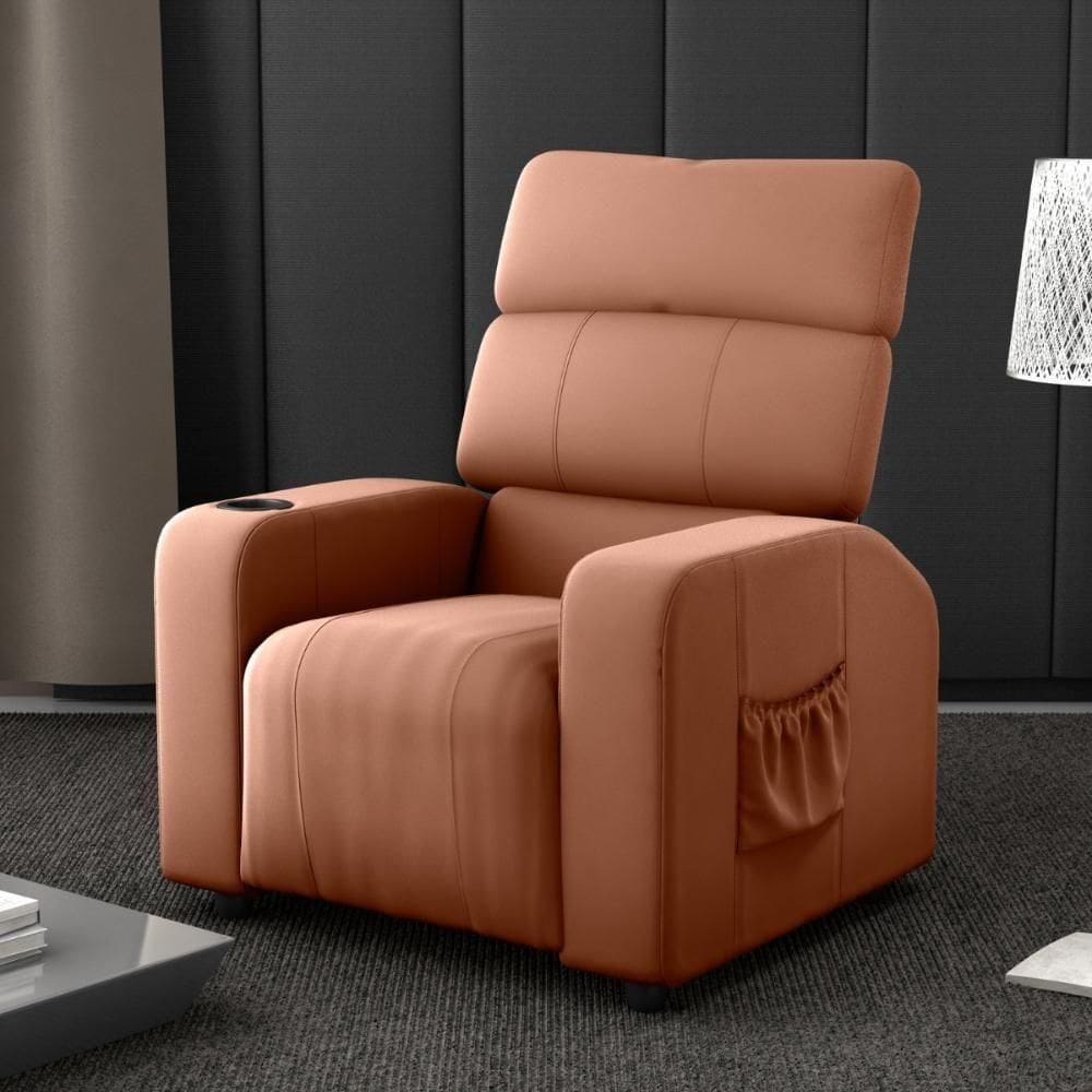 Poltrona Reclinável Para Sala Roma Veludo Ferrugem