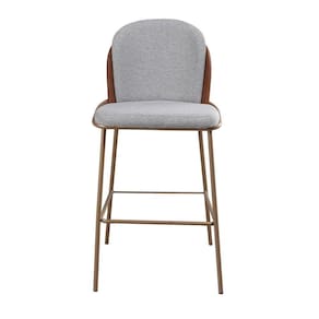 Banqueta Com Encosto Estofado E Base Em Aço Carbono Champanhe – Cristal Exclusiva Linho Lincoln Cinza