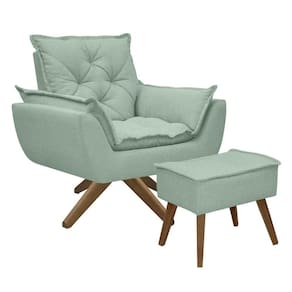 Kit Poltrona E Puff Opala Com Base Em Madeira Tecido Boucle Verde