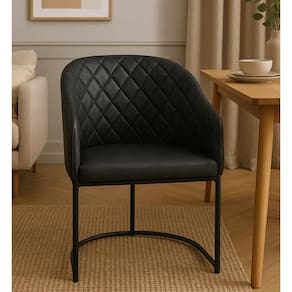 Poltrona Estofada Com Base Fixa Em Aço Carbono Pintura Epóxi – Mavie Exclusiva Courino Durango Preto - Preto Fosco Epóxi
