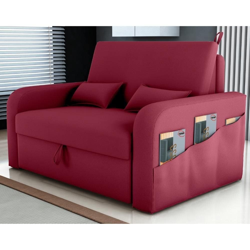 Sofá Cama Com Baú Luka Veludo Vinho