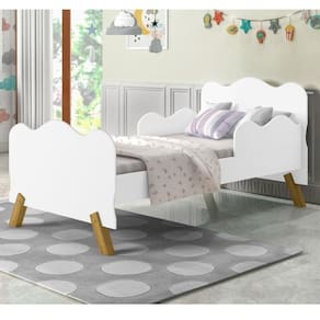 Cama Infantil Nuvem Branca Com Proteção Lateral E Colchão