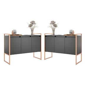Buffet 3 Portas Rouxe Preto Cobre Conjunto 2 Unidades
