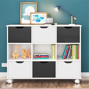 Nicho Organizador Com Rodinhas Portland Branco Com Gavetas Brancas E Pretas