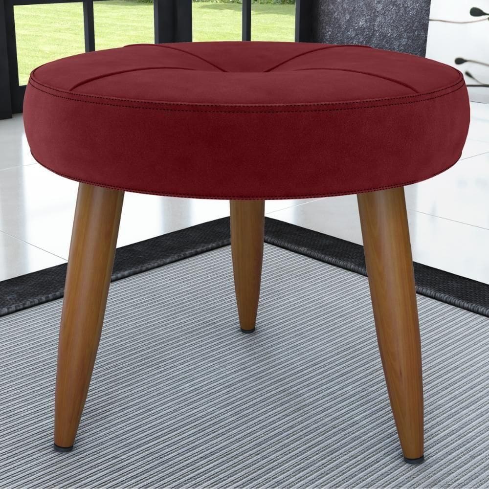 Puff Redondo Para Sala Davi Veludo Vinho
