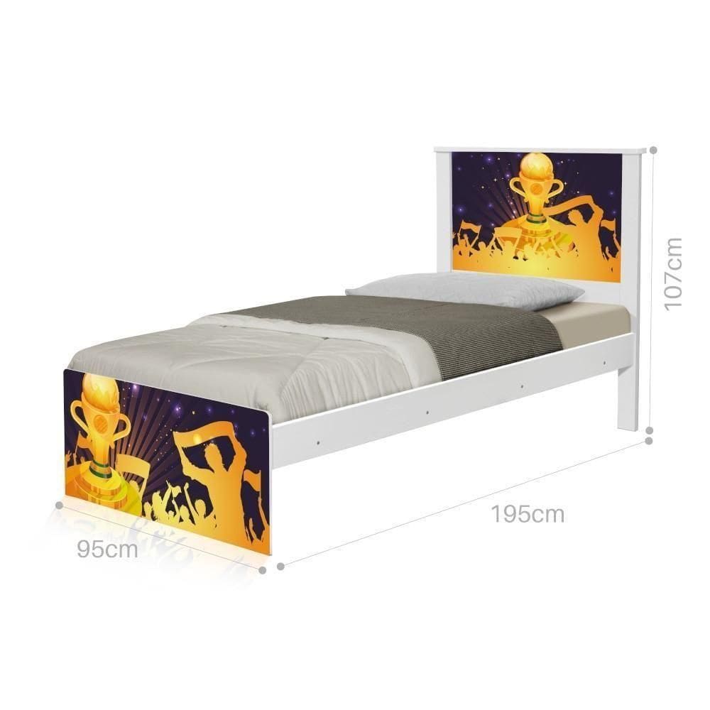 Cama Solteiro Com Cabeceira Adesivada Futebol Troféu