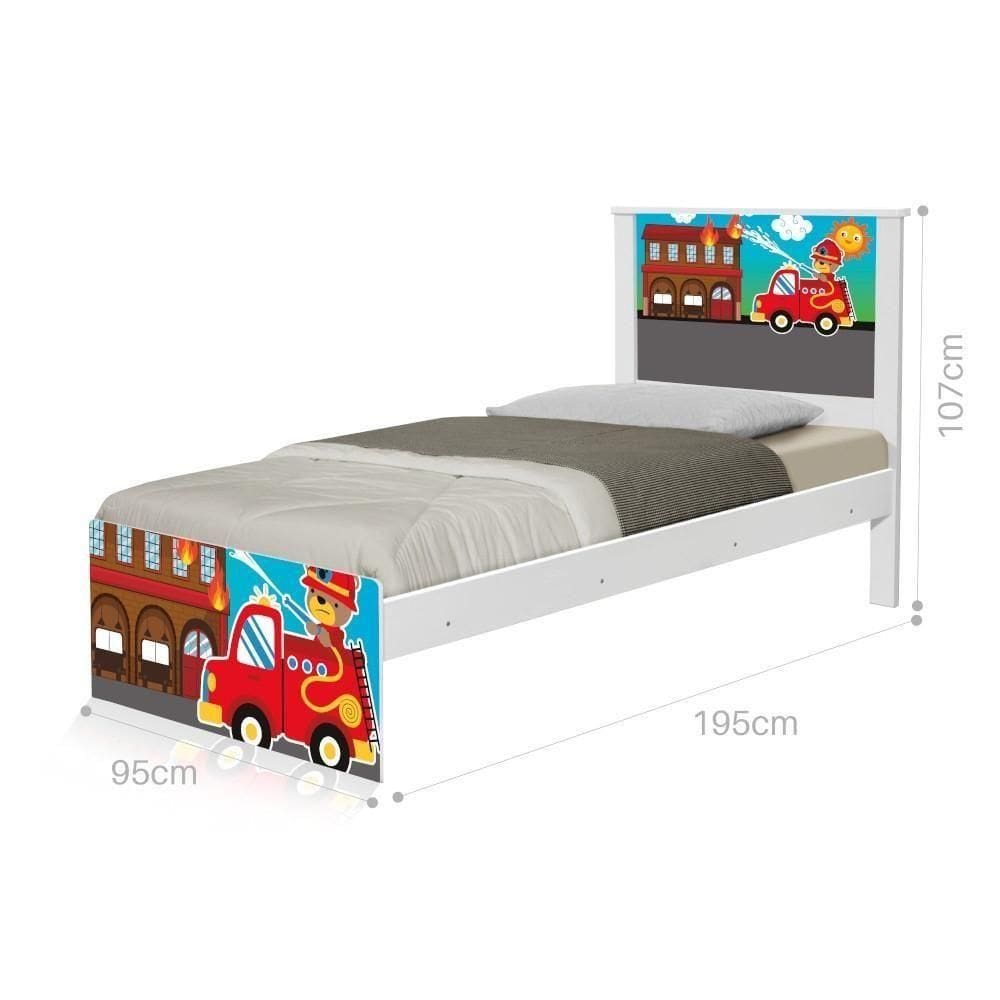 Cama Solteiro Com Cabeceira Adesivada Bombeiro