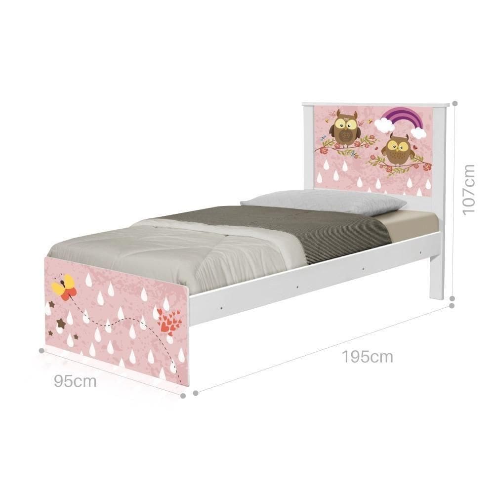 Cama Solteiro Com Cabeceira Adesivada Corujinhas E Borboleta