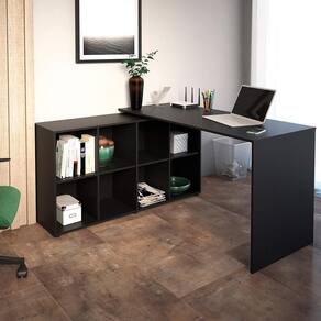 Mesa De Escritório Em L 8 Nichos Dakota Preto