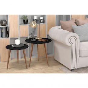 Conjunto De Mesas De Apoio E Lateral Teles Preto