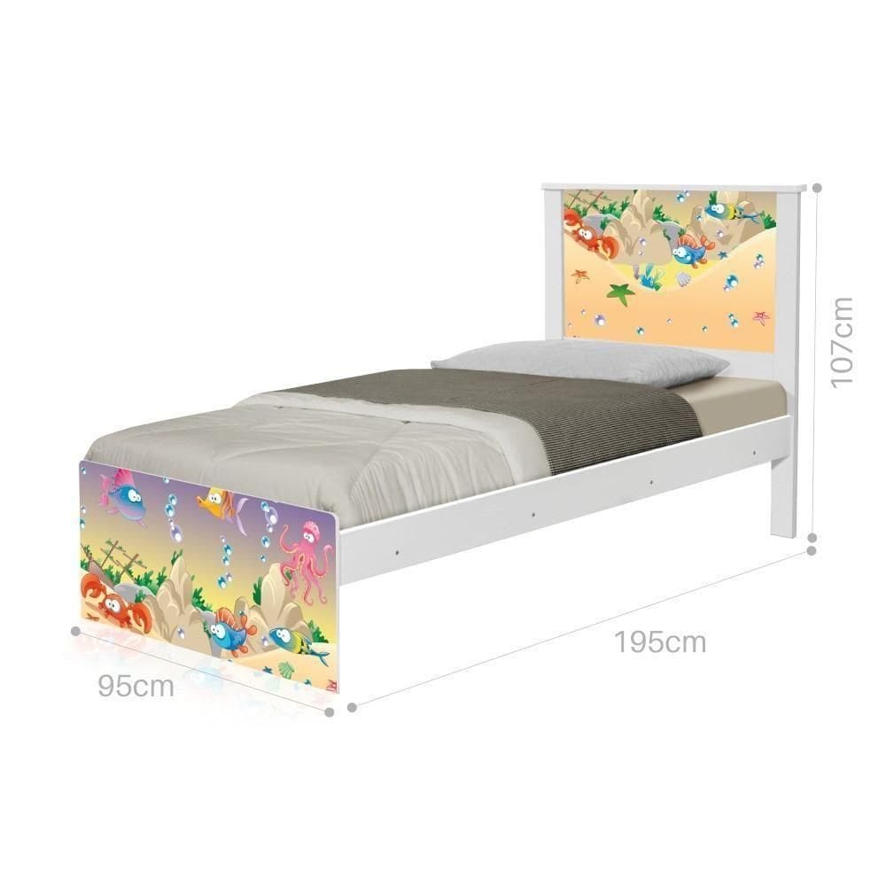 Cama Solteiro Com Cabeceira Adesivada Fundo Do Mar Feliz