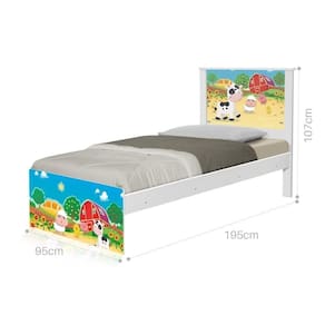 Cama Solteiro Com Cabeceira Adesivada Fazendinha Colorida