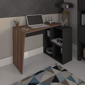 Mesa De Escritório Em L 4 Nichos Illinois Ipê Preto