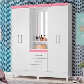 Guarda Roupa Casal Arezzo Branco/rosa/branco