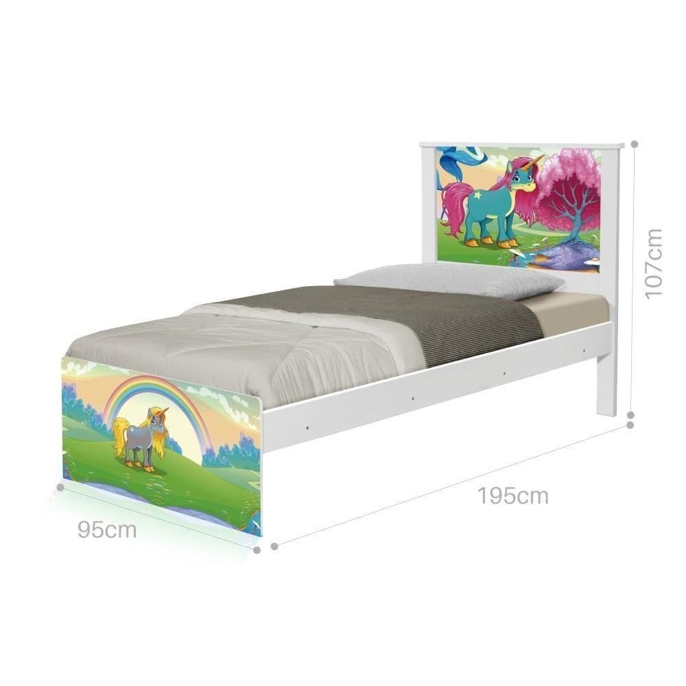 Cama Solteiro Adesivada Unicórnio Feliz Com Colchão